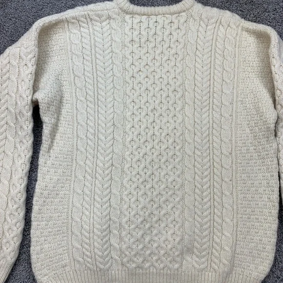 Carraig Donn Irish Wool Cable Knit Fisherman Sweater Pullover Mens Cream Large